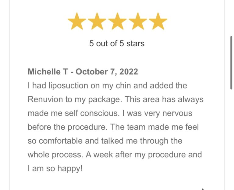 Testimonial, 5 star review, Medical cosmetic liposuction, Washington DC