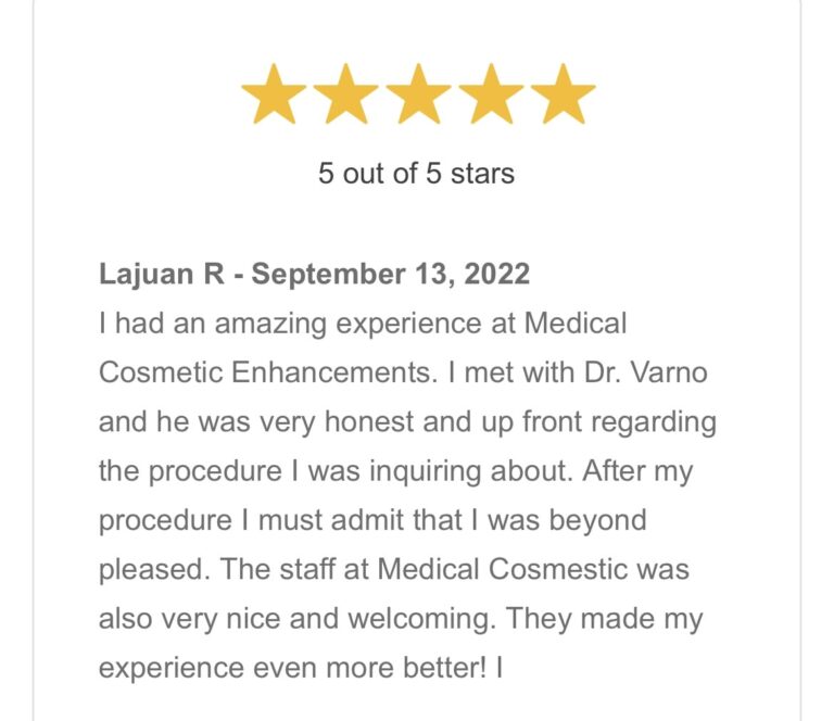 Testimonial, 5 star review, Medical cosmetic liposuction, Washington DC
