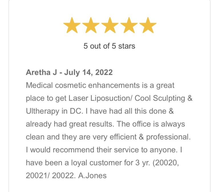 Testimonial, 5 star review, Medical cosmetic liposuction, Washington DC