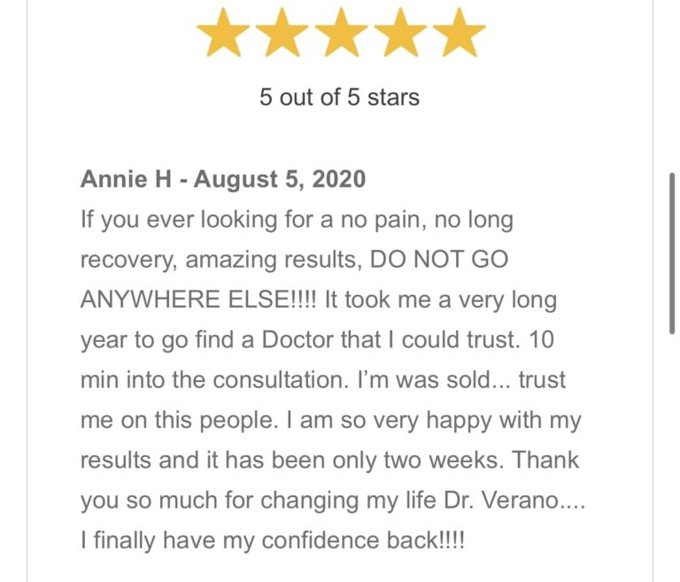 Testimonial, 5 star review, Medical cosmetic liposuction, Washington DC